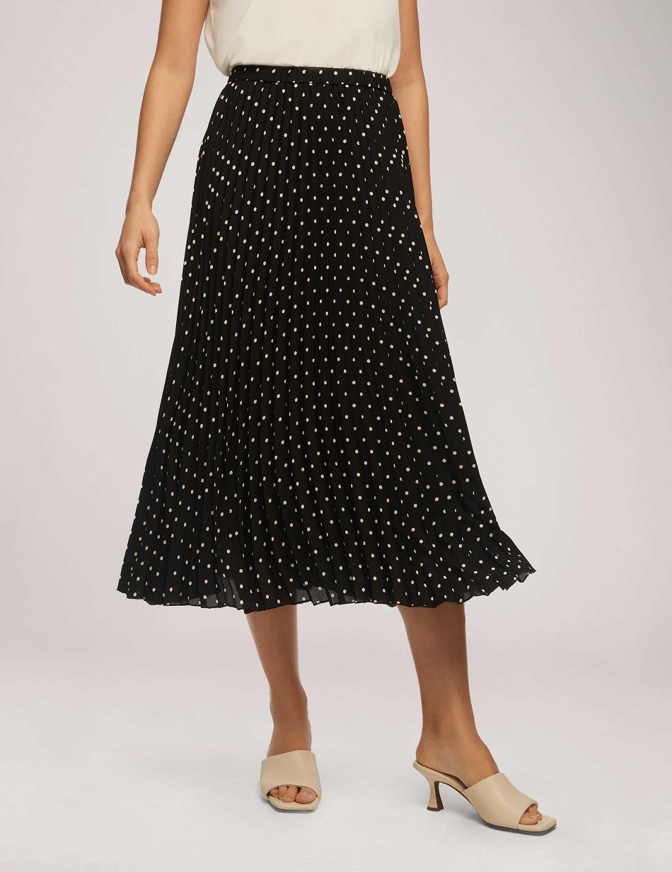 Meilleures ventes Anne Klein Polka Dot Chiffon Pull On Plissé Skirt Blanche Noir Femme | CAG-2224551